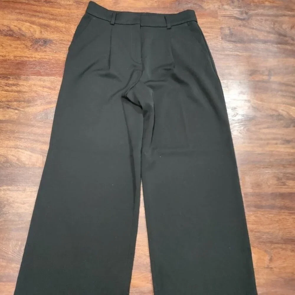 LOFT Black The Peyton Trouser Sleek Front Pleat Wide Leg Pants Women's Size 8 - Picture 4 of 11
